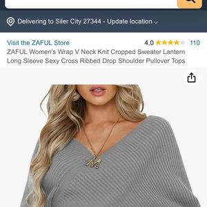 ZAFUL Women's Wrap V Neck Knit Cropped Sweater